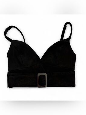 Black suede top with front buckle